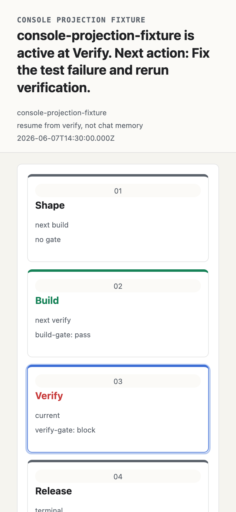 Flow Console on a phone, showing run status and gate details